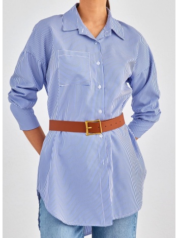 πουκάμισο μακρύ με ζώνη - μπλε σε προσφορά