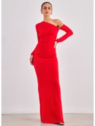 φόρεμα μάξι με σούρες - κόκκινο