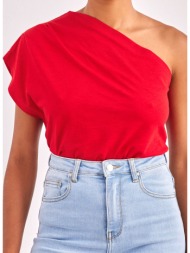 t-shirt βαμβακερό με έναν ώμο noobass 03-104 - κόκκινο