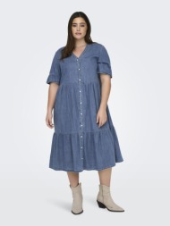 φόρεμα plus size με βολάν only 15320923 - μπλε denim