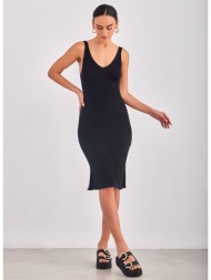 φόρεμα μιντι πλεκτό με v cut only 15286410 - μαύρο