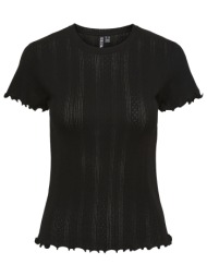 μπλουζάκι κοντομάνικο με διάτρητο σχέδιο pieces 17152053 - μαύρο