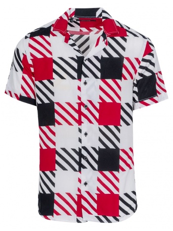 πουκάμισο λευκό/κόκκινο/μαύρο εμπριμέ 100% viscose (modern σε προσφορά