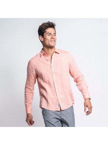 prince oliver πουκάμισο πορτοκαλί 100% λινό (modern fit) σε προσφορά