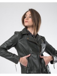 γυναικείο δερμάτινο μπουφάν λαδί 100% leather