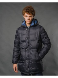 padded long jacket μαύρο με κουκούλα (modern fit)
