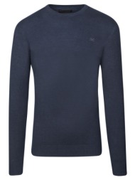 premium πουλόβερ μπλε σκούρο cashmere blend round neck (modern fit)