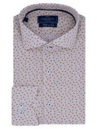 superior πουκάμισο μπεζ με μικροσχέδιο 100% fine cotton (modern fit)