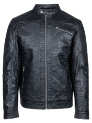 croco style racer jacket μαύρο 100% leather (modern fit)