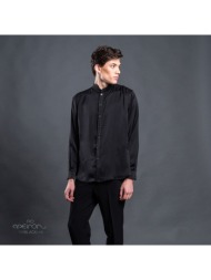πουκάμισο με μάο γιακά μαύρο black line apeiron (modern fit)
