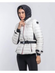 γυναικείο puffer jacket λευκό/μαύρο με κουκούλα