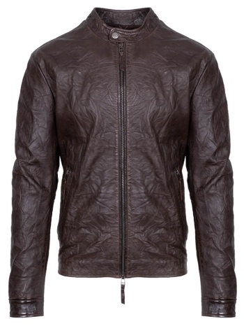 krinkle racer jacket καφέ 100% leather (modern fit) σε προσφορά