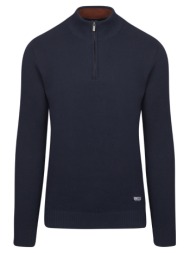 zip-neck πλεκτή μπλούζα in cotton μπλε σκούρο (modern fit) new arrival