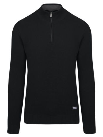 zip-neck πλεκτή μπλούζα in cotton μαύρη (modern fit) new σε προσφορά