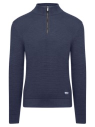 zip-neck πλεκτή μπλούζα in cotton μπλε σκούρο (modern fit) new arrival