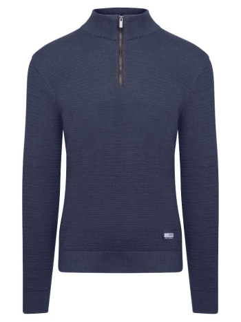 zip-neck πλεκτή μπλούζα in cotton μπλε σκούρο (modern fit σε προσφορά