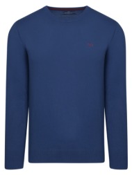logo-embroidered πλεκτή μπλούζα μπλε ρουά in cotton (modern fit) new arrival
