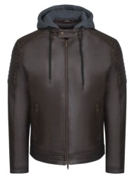 hooded racer δερμάτινο καφέ 100% leather jacket (modern fit) new arrival