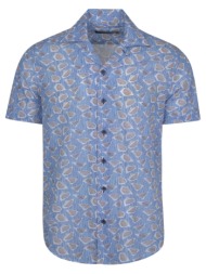 πουκάμισο γαλάζιο με tropical print 100%cotton (modern fit)