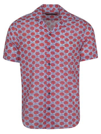 πουκάμισο κόκκινο με tropical print 100%cotton (modern fit) σε προσφορά