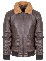 prince oliver δερμάτινο μπουφάν καφέ aviator 100% leather jacket (modern fit)