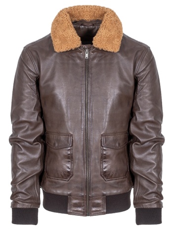 prince oliver δερμάτινο μπουφάν καφέ aviator 100% leather σε προσφορά
