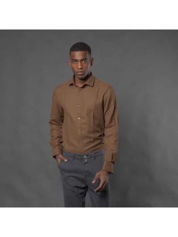 prince oliver πουκάμισο πικέ καφέ (modern fit) σε προσφορά