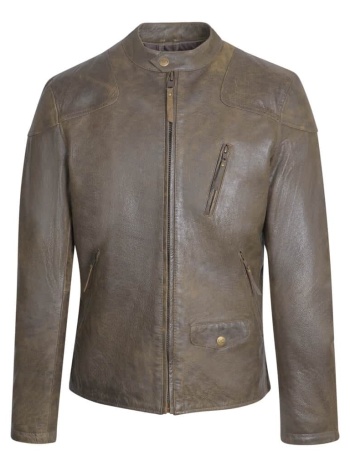 prince oliver racer jacket λαδί 100% leather (modern fit) σε προσφορά