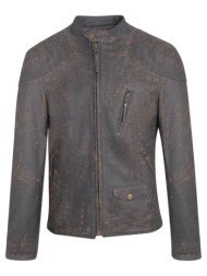 prince oliver racer jacket καφέ σκούρο 100% leather (modern fit)