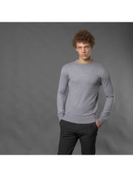 essential πλεκτή μπλούζα γκρι round neck cashmere touch (slim fit)