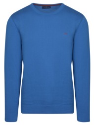 logo-embroidered πλεκτή μπλούζα γαλάζια in cotton (modern fit) new arrival