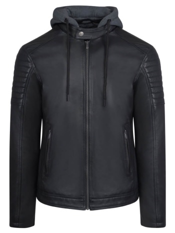 hooded racer δερμάτινο μαύρο 100% leather jacket (modern σε προσφορά