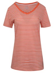 γυναικείο τ-shirt v-neck ριγέ πορτοκαλί