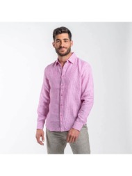 prince oliver πουκάμισο λινό ροζ ριγέ 100% λινό (modern fit)