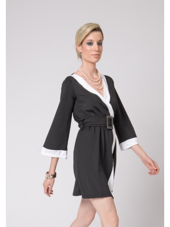 φόρεμα μαύρο κρουαζέ με λευκές λεπτομέρειες σε προσφορά