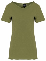 t-shirt χακί round neck outlet