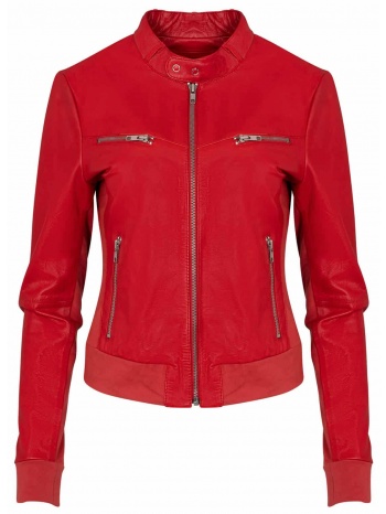 γυναικείο δερμάτινο μπουφάν κόκκινο 100% leather outlet