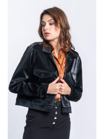 prince oliver κοντό jacket μαύρο snake print eco leather σε προσφορά
