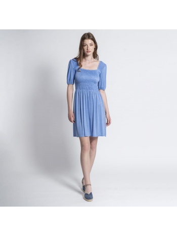 φόρεμα μπλε σφηκοφωλιά με puffed μανίκια outlet σε προσφορά