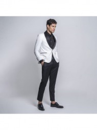 prince oliver κοστούμι λευκό/μαύρο με shawl σατέν πέτο (modern fit)