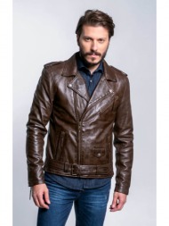 prince oliver double rider jacket καφέ 100% leather (modern fit) new arrival