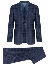 κοστούμι μπλε καρό με γιλέκο 100% wool super 100s (modern fit)