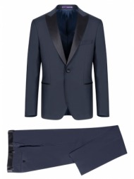 prince oliver κοστούμι μπλε σκούρο με peak σατέν πέτο finest wool (modern fit)