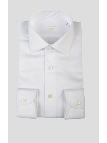 ανδρικό λευκό white twill solid colour travel shirt xacus