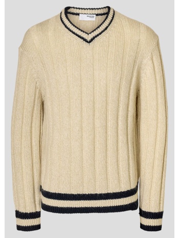 ανδρικό μπεζ slhroy ls knit relaxed rib v-neck selected σε προσφορά