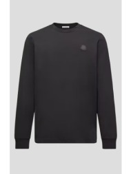 ανδρικό μαύρο leather logo long sleeve cotton t-shirt moncler
