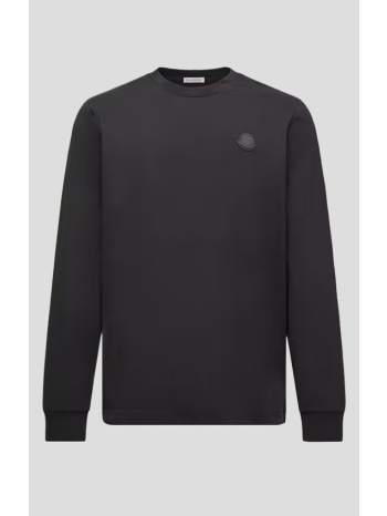 ανδρικό μαύρο leather logo long sleeve cotton t-shirt