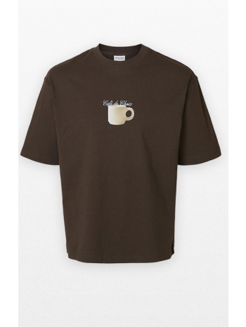 ανδρικό καφέ printed crewneck t-shirt selected homme σε προσφορά