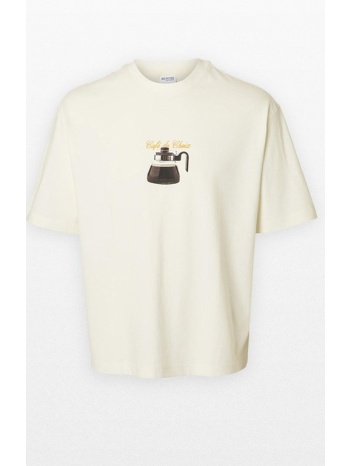 ανδρικό μπεζ printed crewneck t-shirt selected homme σε προσφορά