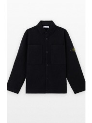 ανδρικό μαύρο felted rws wool button-up shirt stone island